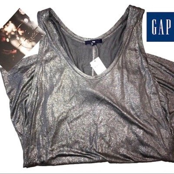GAP Women's Gunmetal Metallic Stretch Tank Top NWT - Picture 3 of 3